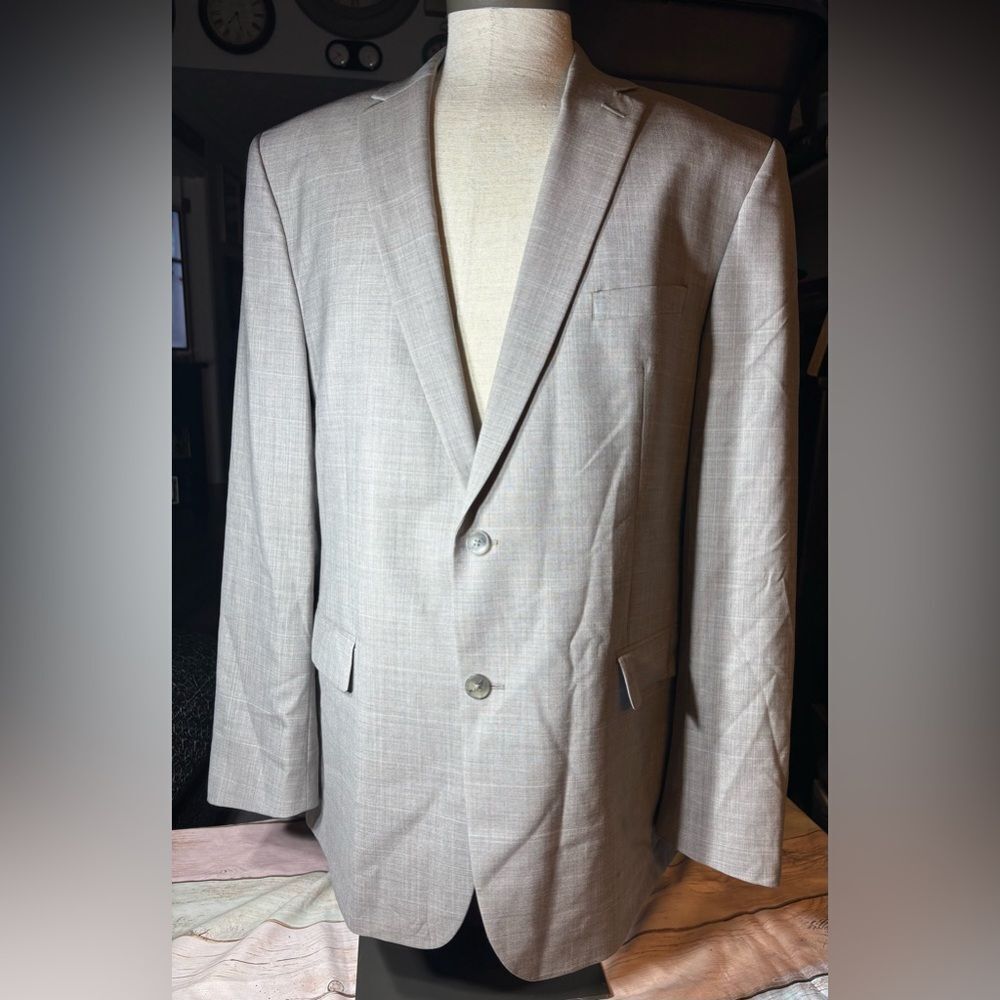 Vince Camuto Classic Light Taupe Plaid Men's Blazer Size 46L EPC